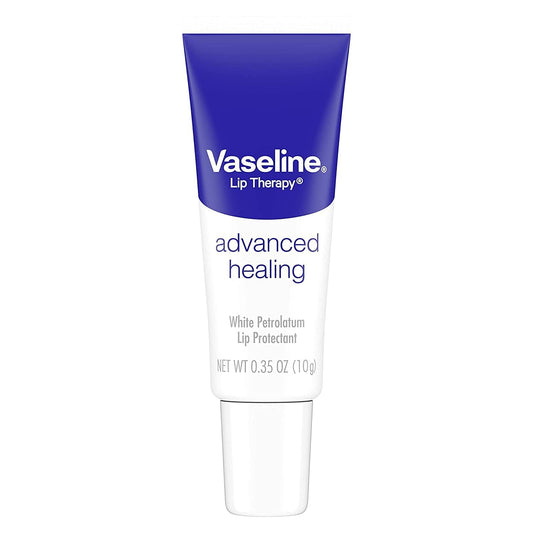 Vaseline Lip Therapy Advanced Petroleum Jelly, Skin Protectant, Travel Size .35 Oz, Pack of 12