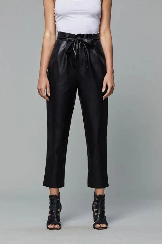 Soft Vegan Leather Bag Pants - Lush Lemon - Women's Clothing - Dolce Cabo - 10716